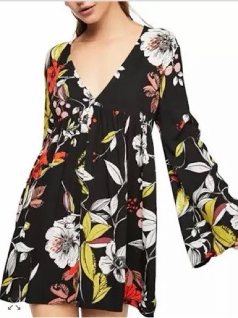Women’s Black Floral V-Neck Babydoll Top